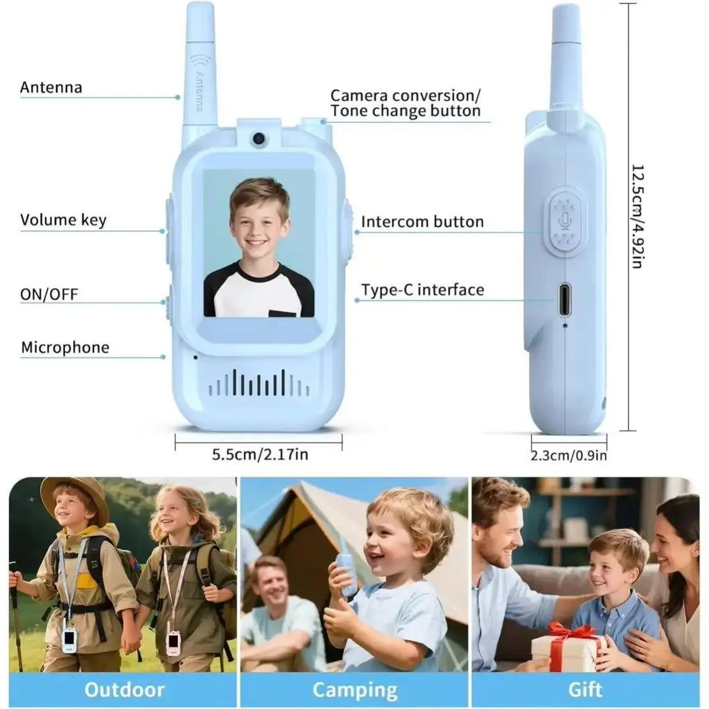 Kids Video Walkie Talkie Set 2PCS Rechargeable 2-inch High-definition Screen One-Click Call Cartoon Intercom Gift