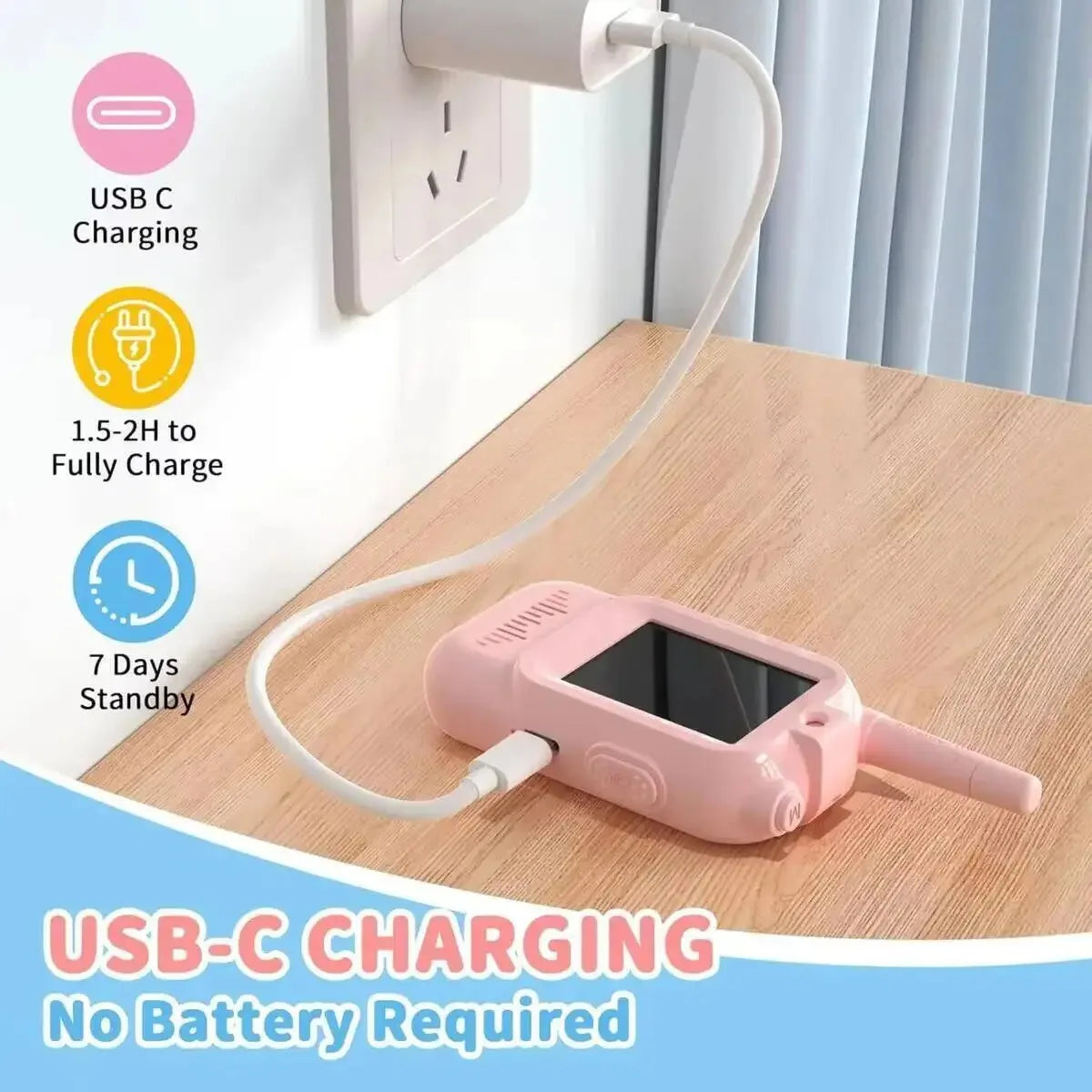 Kids Video Walkie Talkie Set 2PCS Rechargeable 2-inch High-definition Screen One-Click Call Cartoon Intercom Gift