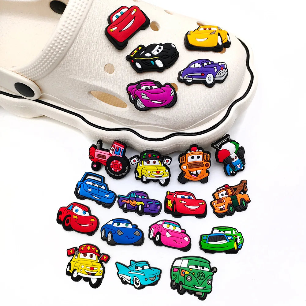 9-20pcs Shoe Charms Cartoon Cars Lightning McQueen Shoe Accessories DIY Shoe Decoration For Clog Sandal Kids X-mas Gifts