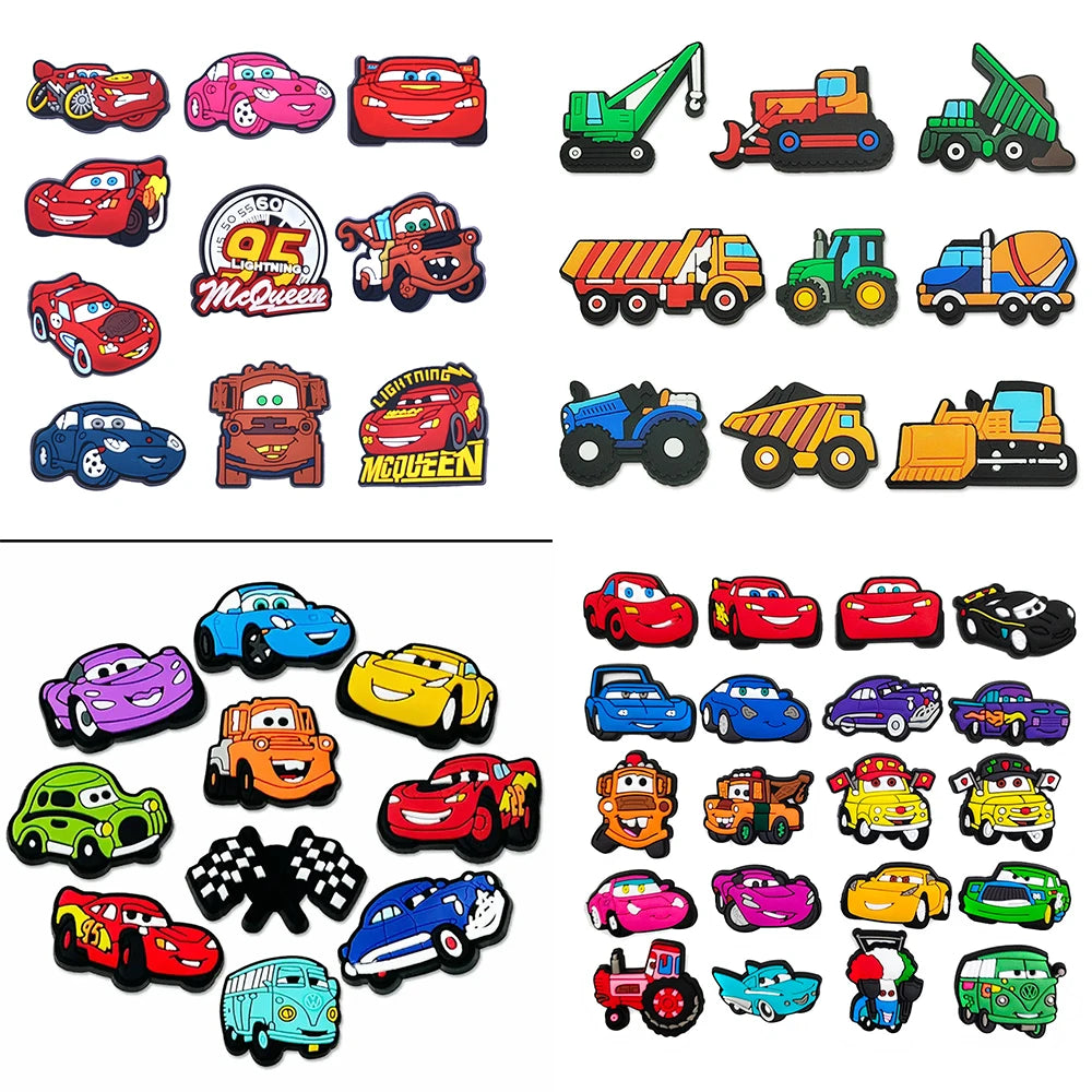 9-20pcs Shoe Charms Cartoon Cars Lightning McQueen Shoe Accessories DIY Shoe Decoration For Clog Sandal Kids X-mas Gifts