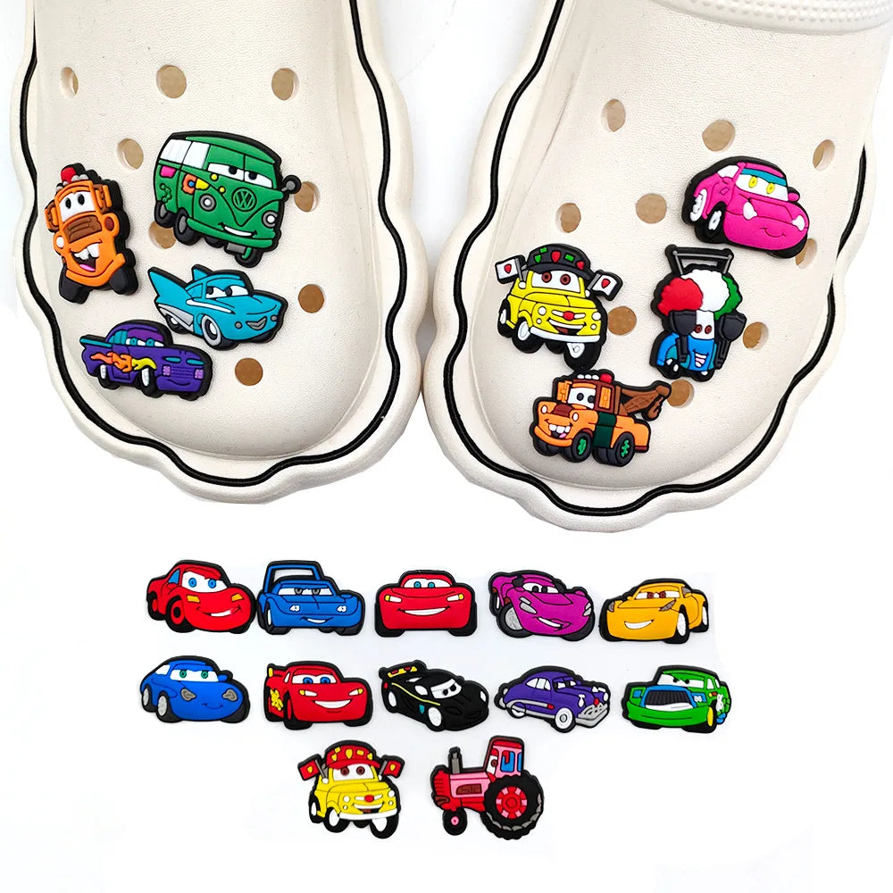 9-20pcs Shoe Charms Cartoon Cars Lightning McQueen Shoe Accessories DIY Shoe Decoration For Clog Sandal Kids X-mas Gifts