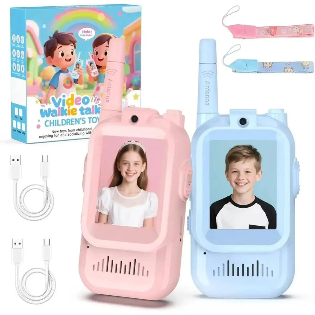 Kids Video Walkie Talkie Set 2PCS Rechargeable 2-inch High-definition Screen One-Click Call Cartoon Intercom Gift